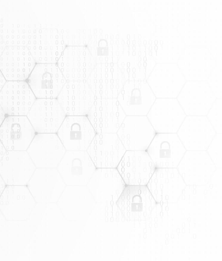 Faint pattern of locks, 1s and 0s on top of hexagons