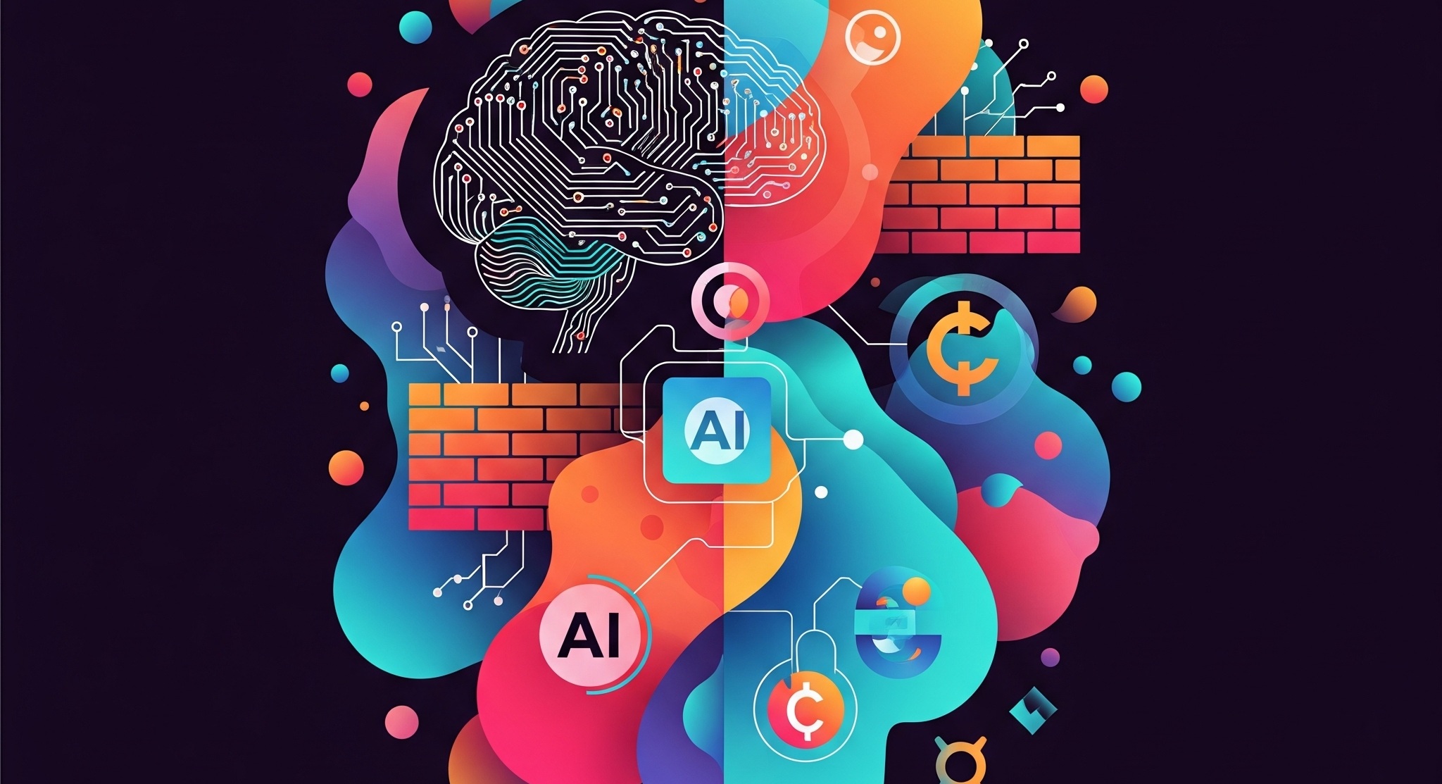 Graphic showing AI and complex relationships with other components in a network